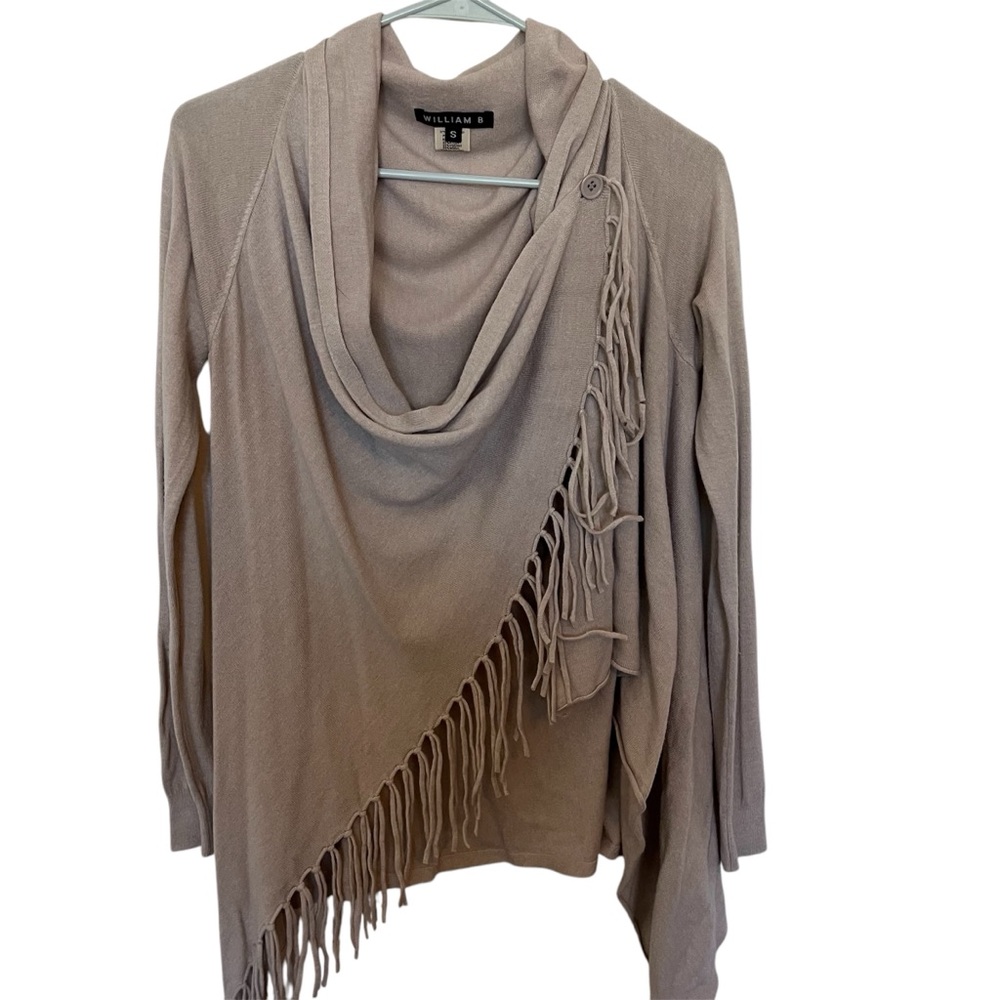 William B Cowl neck overlap long sleeve S fringe cardigan modal buttery soft